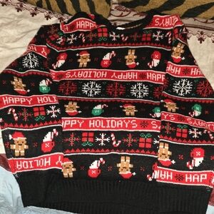 Festive Holiday Sweater with Santa and Snowflakes